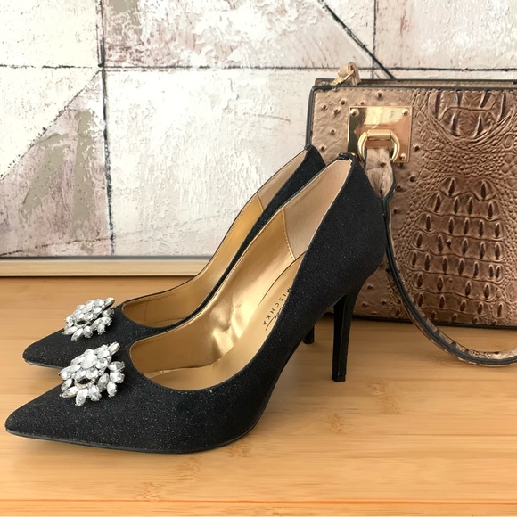 BADGLEY MISCHKA/Mark & James Glitter Gala Black Pumps 8.5 - Picture 2 of 14